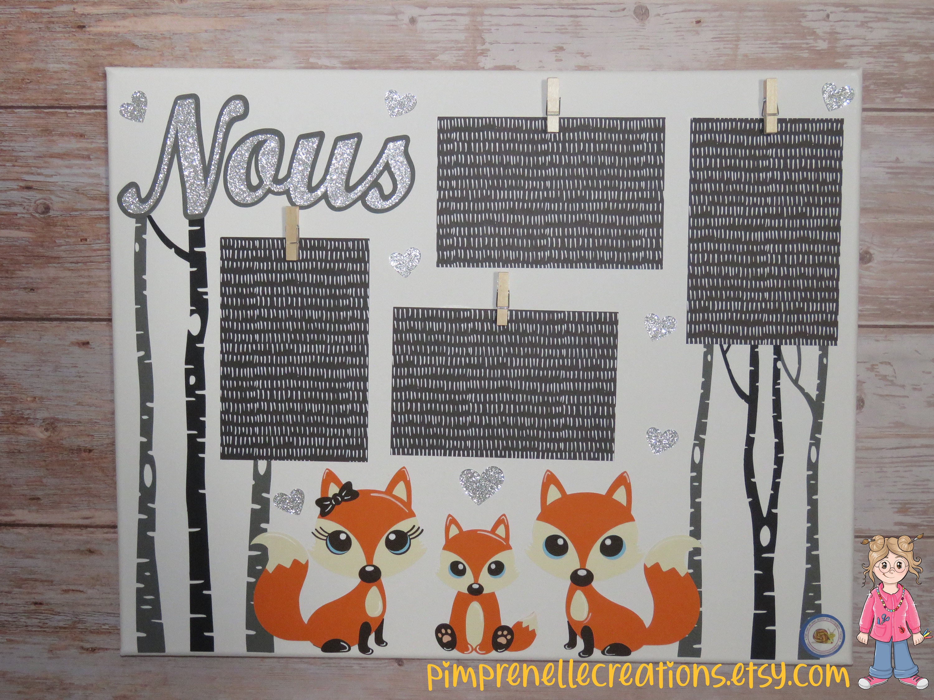 Pèle Mêle Photos Famille, Pèle Renards, Personnalisé, Tableau Cadeau Personnalisé Pour Déco Renards,