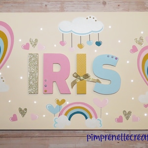 Regenboogschilderij met voornaam, gepersonaliseerd regenbooglichtschilderij, gepersonaliseerd meisjesschilderij, regenboogslaapkamerdecor,