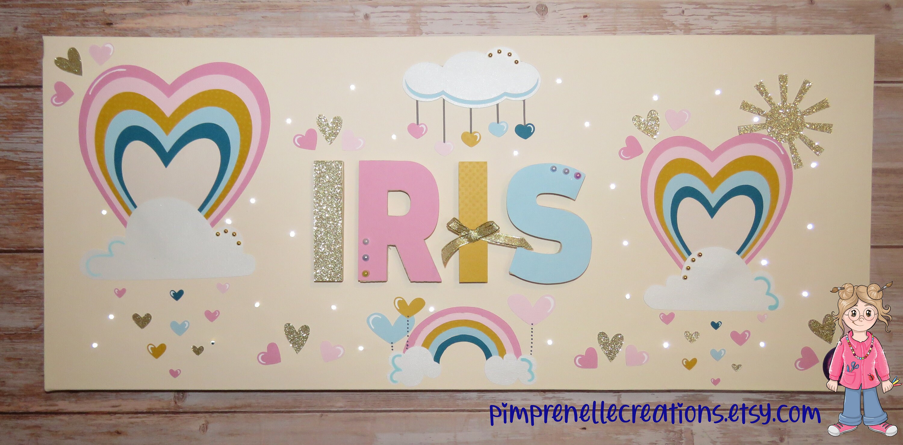 Tableau Arc en Ciel avec Prénom, Tableau Lumineux Ciel, Fille Personnalisé, Prénom Fille, Déco Chamb