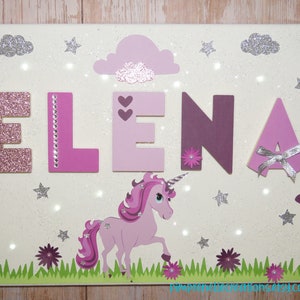 Tablero de luz con nombre y unicornios, decoración de pared de unicornio con nombre, tablero de luz personalizado para niña,