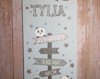 Personalisierter Panda-Geburtstisch, personalisiertes Panda-Geburtsgeschenk, Panda-Dekoration, Chao Chao Sauthon-Tisch, Panda-Vornamenstisch,