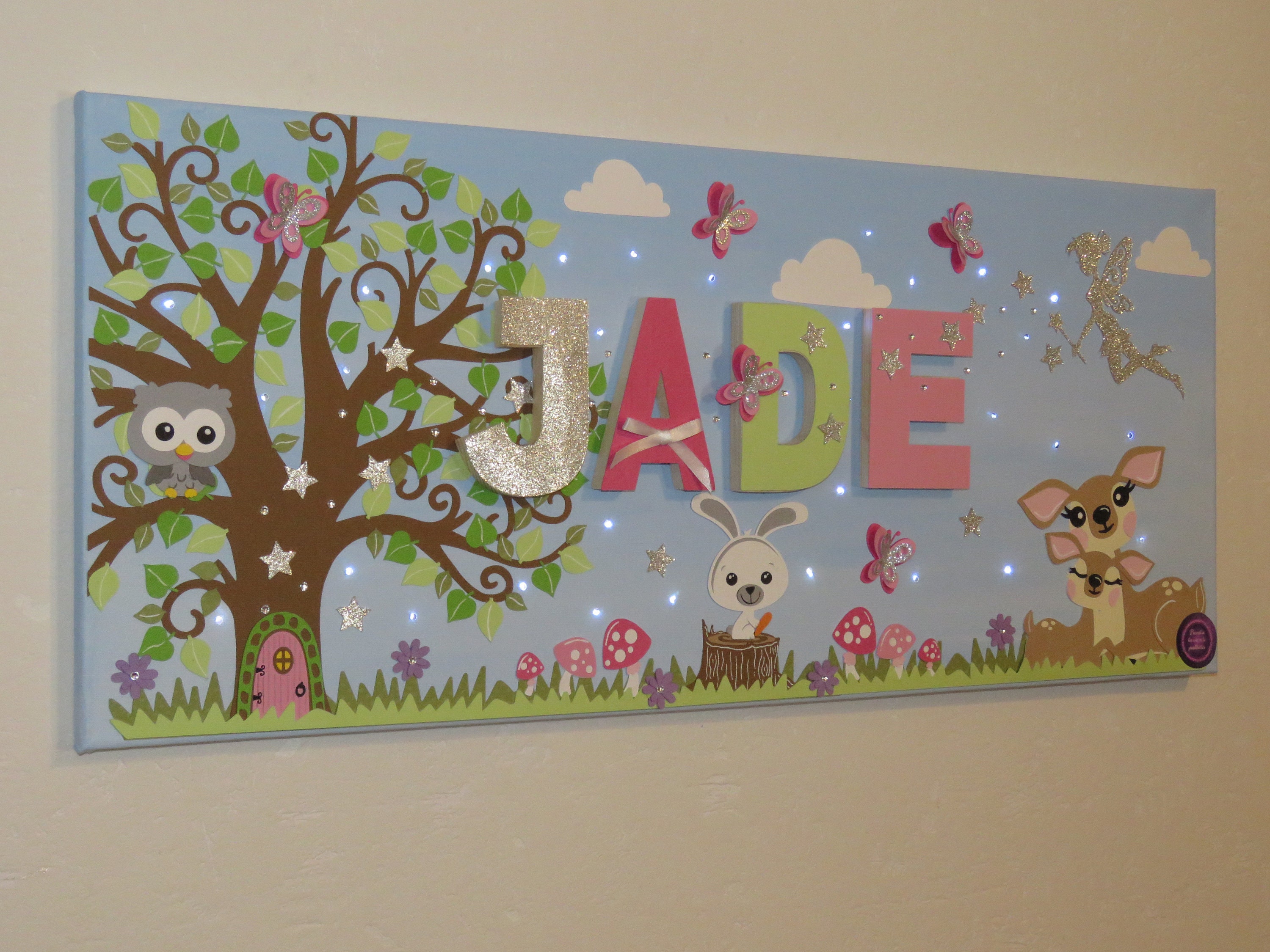 Tableau Prénom Biche, Tableau Lumineux, Personnalisé, Animaux de La Foret, Biches, Déco Fée, Fille