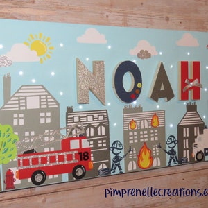 Fire truck painting with first name, personalized firefighter painting, firefighter light canvas, canvas when I grow up I will be a firefighter,
