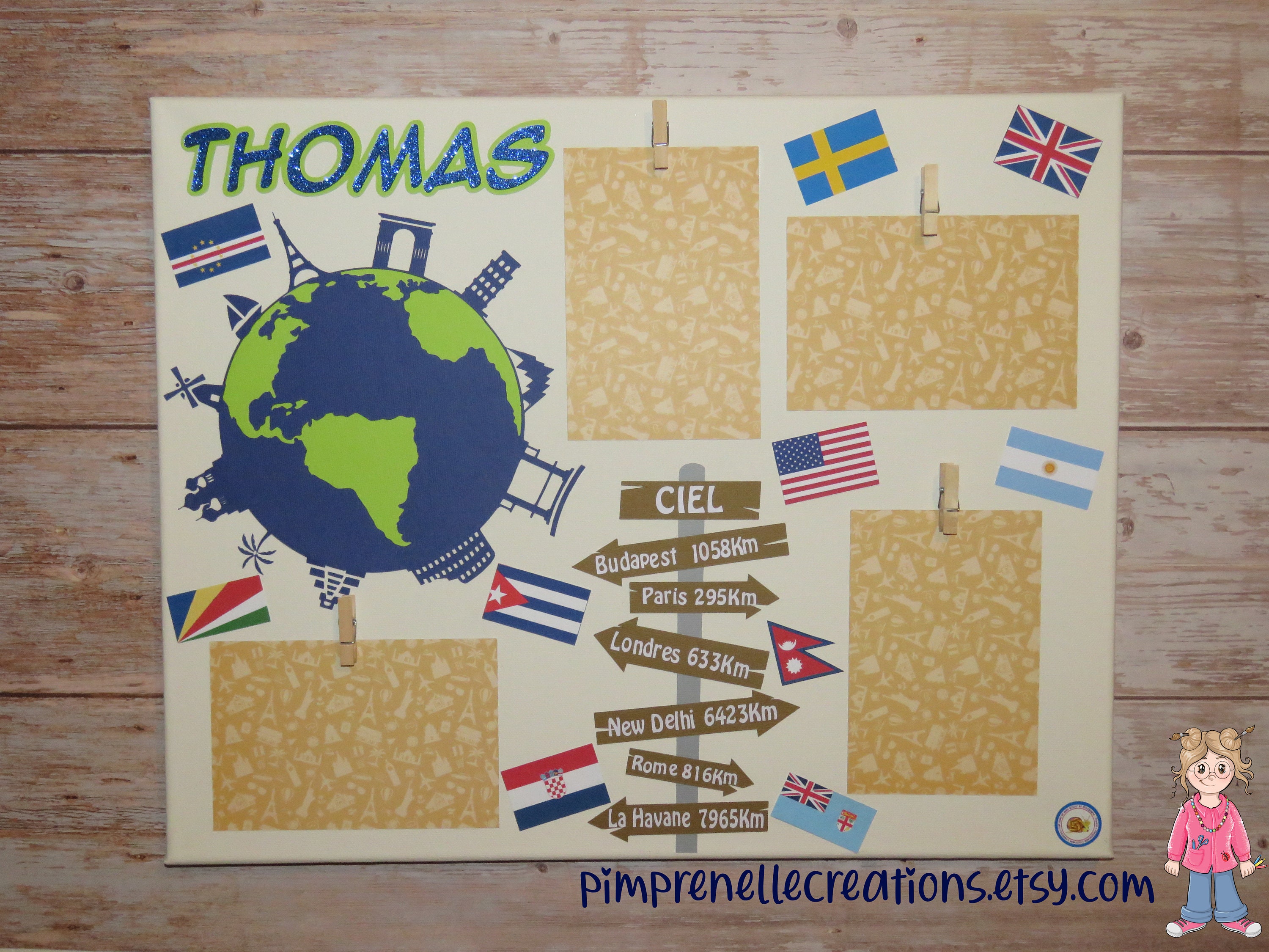 Pèle Mêle Photos Voyages, Pèle Globe Trotter, Personnalisé, Pele Mele Vacance, Déco Photo, Cadre Voy