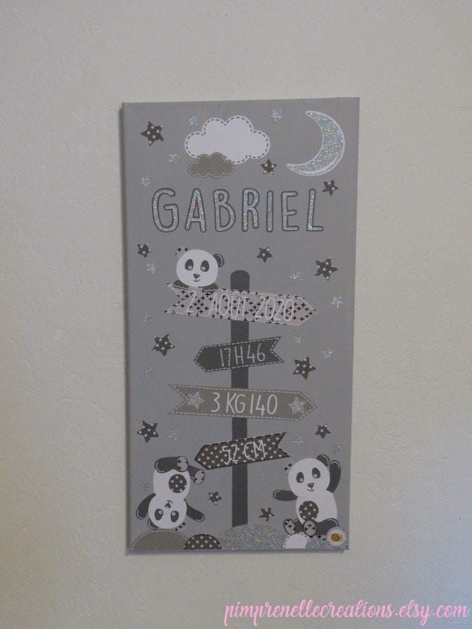 Tableau Naissance Personnalisé Panda, Cadeau Déco Tableau Chao Sauthon, Prénom Panda,