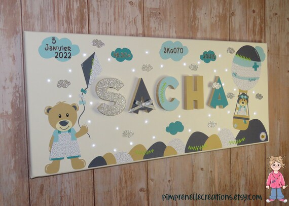 Tableau Oursons Avec Prenom Tableau Chambre Bebe Etsy France
