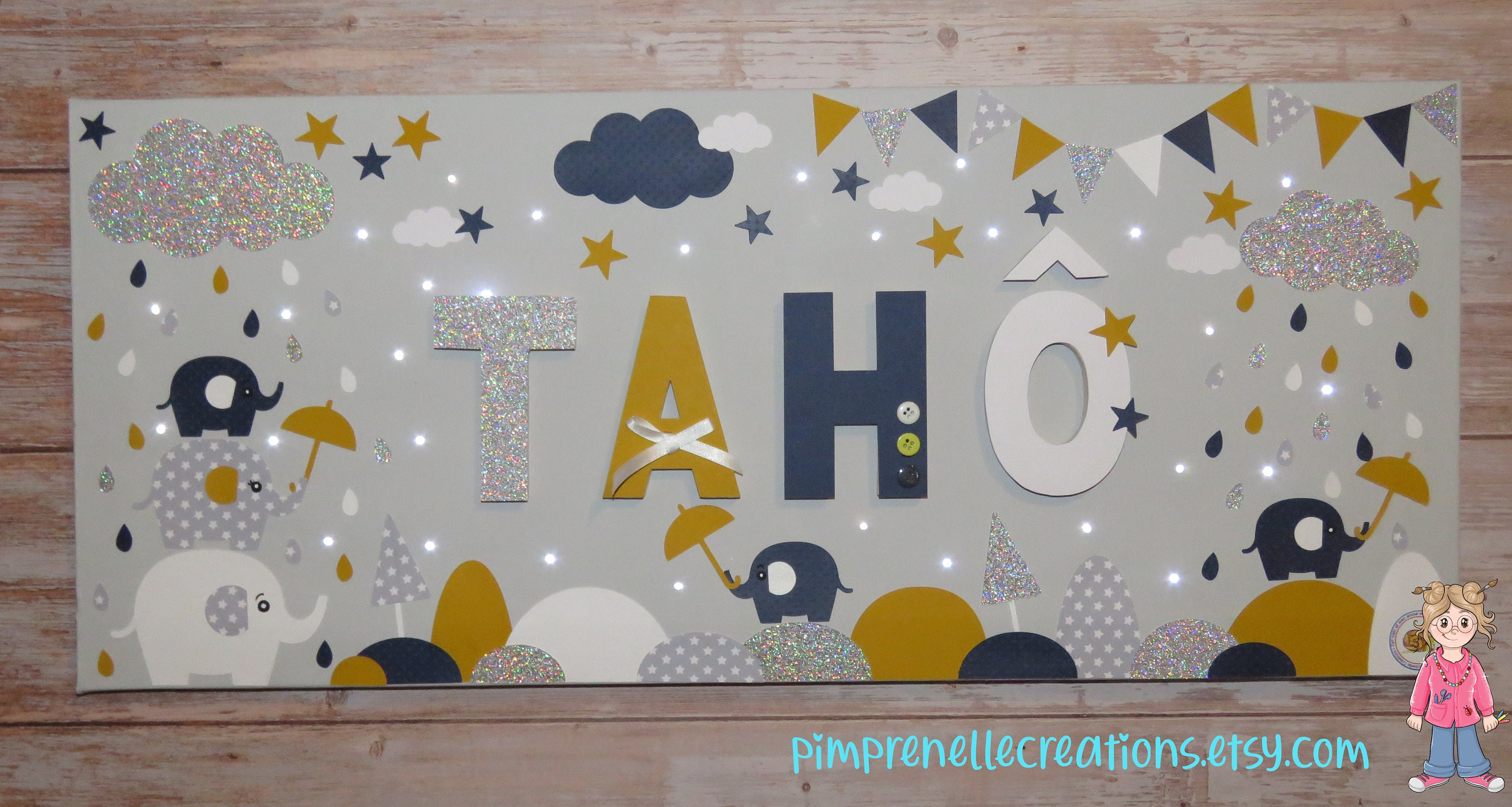 Tableau Prénom Garçon, Tableau Chambre Lumineux, Personnalisé, Babyfun Inspiration Sauthon, Déco Béb