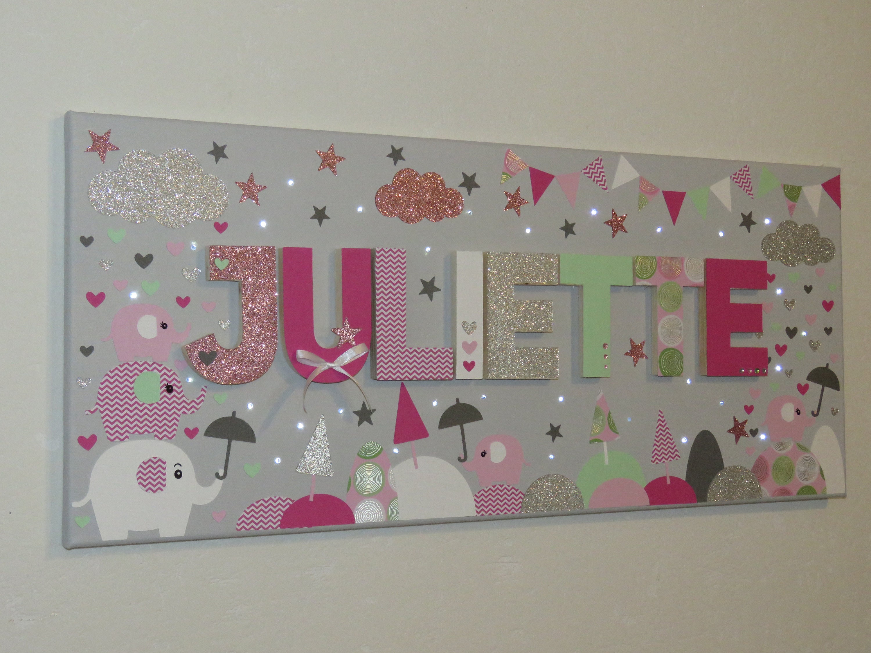 Tableau Prénom Fille, Toile Prénom, Tableau Lumineux, Déco Chambre Babyfun Inspiration Sauthon, Élép