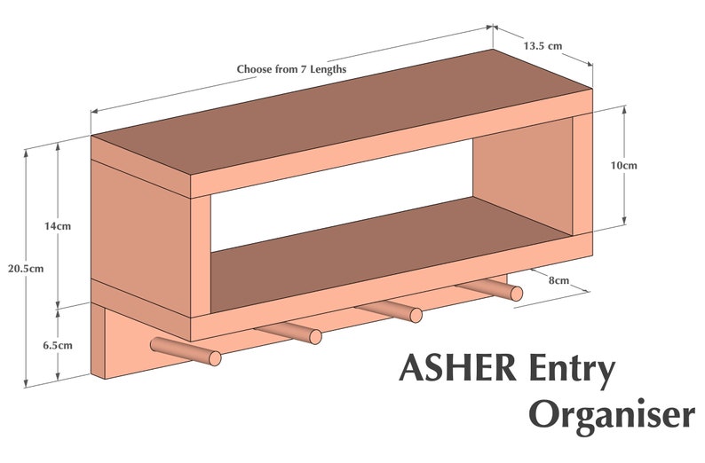 ASHER entryway organiser, shelf, wooden shelf, book shelf, coat rack, key holder, wall mount coat rack, peg rail with shelf, storage image 7