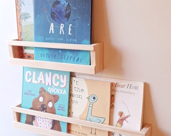 IVY BOOKSHELF - Décoration de chambre pour enfants, bibliothèque pour enfants, étagère, étagère en bois, étagère à livres, étagère de chambre d'enfant, porte-manteau pour enfants, rebord de livre pour enfants