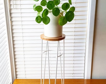 TALL POPPY with WOOD - Hairpin Leg Plant Stand, Hairpin Leg, Plant Stand, Metal Plant Stand, Pot Stand, Hoop Plant Stand