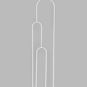May include: White metal plant support with three hoops. The support is designed to help plants grow upright.