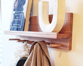 JACK - entryway organiser, christmas stocking hooks, wooden shelf, book shelf, coat rack, key holder, peg rail with shelf