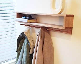 ASHER - entryway organiser, shelf, wooden shelf, book shelf, coat rack, key holder, wall mount coat rack, peg rail with shelf, storage