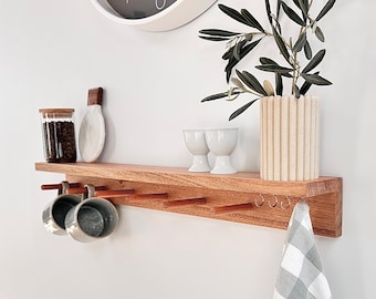 CALLI - Entryway Organiser, hallway shelf wooden shelf, book shelf, coat rack, key holder, wall mount coat rack, peg rail with shelf,