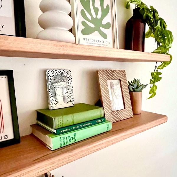 Custom sized, solid Oak Floating Shelves including our own strong bracket - Kitchen Shelves, Bathroom Shelves,