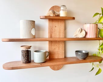 Solid Oak Floating Display Shelf: Minimalist Timber Bathroom Caddy