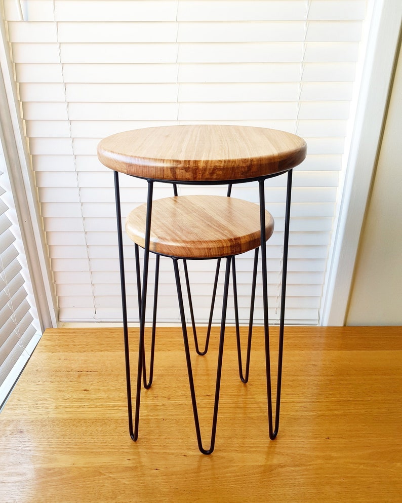 Ollie S Nest Nested Tables Side Table Coffee Small Plant Stand Hairpin Leg Wooden Metal