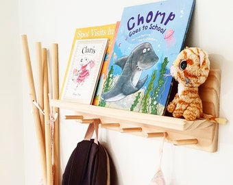 MILLY MOO - Kids room decor, kids bookshelf, shelf, wooden shelf, book shelf, coat rack, nursery bookshelf, kids coat rack, kids book ledge