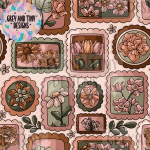 FLOWER STAMPS FLORAL, daisies, rose, sunflowers, tulips, leaves, seamless design, surface pattern, non exclusive