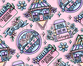 BOOK CLUB tattoo flash, booktok, bookish, reading era, one more chapter, book therapy, Seamless Design, Digital Download, Non Exclusive