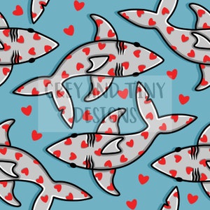Heart Sharks, Valentines sharks, Seamless Design, Digital Download, Non Exclusive