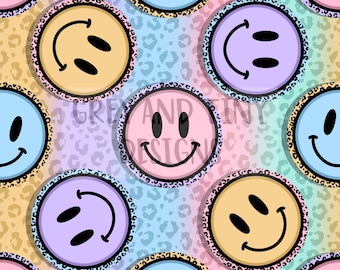 LEOPARD PRINT SMILEY Retro Ombre Face Seamless Design Tile