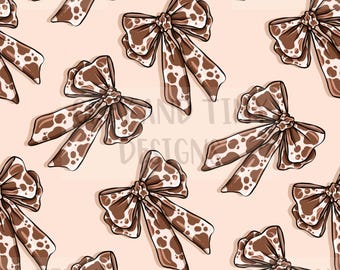 COQUETTE BOWS WESTERN, girly, 300dpi, kindle cover, cute, bows, cow print, wrapping paper, Seamless Design, Digital Download, Non Exclusive