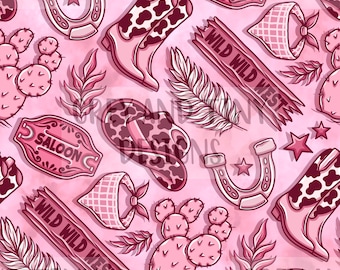 PINK WESTERN, WILD west, cowboy, cowboy boots, cowboy hats Seamless Surface Design, Digital Download, Non exclusive