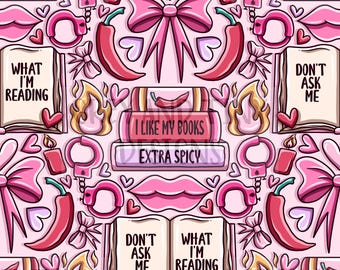 SPICY SMUT BOOK, bows, smutty, book era design, booktok, bookish era, Seamless Design, Digital Download, Non Exclusive
