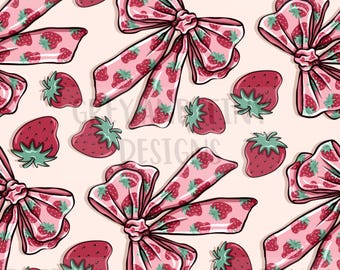 COQUETTE BOWS STRAWBERRY, girly, 300dpi, kindle cover, spring, cute, bows, wrapping paper, Seamless Design, Digital Download, Non Exclusive