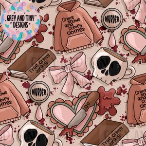 COZY TRUE CRIME Seamless Pattern, Comfy Girl Design, Dark Academia Design Crime Fabric, Mystery Digital Repeat Tile