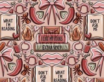 SPICY SMUT BOOK, bows, smutty, book era design, booktok, bookish era, Seamless Design, Digital Download, Non Exclusive