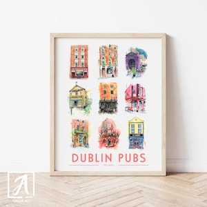 Dublin Pubs • Ink & Watercolour Sketches • Pubs of Dublin, Lovingly printed in Ireland • Irish Pub print •  Poster of Ireland