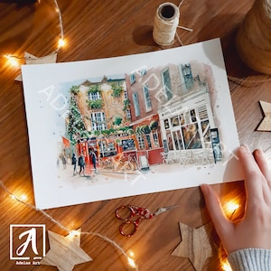 The Temple Bar Pub at Christmas, Dublin • Ink & Watercolour Sketch • Lovingly printed in Ireland • Irish Christmas Gift