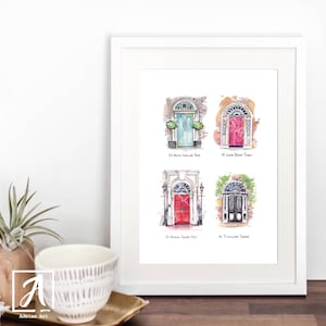 Colourful Doors of Dublin, Ireland • Victorian Doors • Ink & Watercolour Sketch • Lovingly printed in Ireland