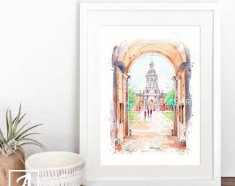 Trinity College Dublin Watercolor Art Print: Irish Landscape