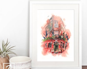 Molloy's Irish Pub, Dublin • Szkic tuszem i akwarelą • Z miłością wydrukowany w Irlandii