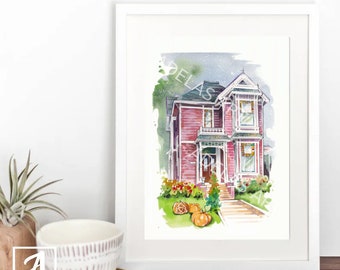 Charmed Manor - Halliwell House - Hermanas Halliwell - Halloween - Ilustración original en acuarela de Adelas Art