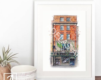 Lanigans Pub, Dublin Druk artystyczny: irlandzka ilustracja akwarelowa