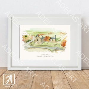 Paysage celtique irlandais • Abbaye d'Aghaboe, Friarsland • Impression d'art du comté de Laois • Paysages irlandais • Impression d'art à l'aquarelle • Art mural d'Irlande