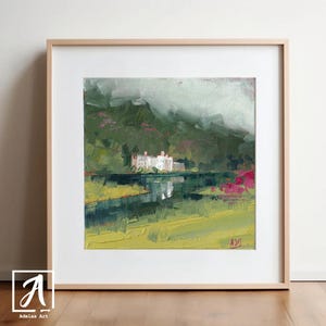 Painting of Kylemore Abbey and Victorian Walled Garden, Ireland, Original Oil Painting of famous Irish Landscape