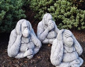3 WISE MONKEY Stone Handmade Statues Bespoke Garden Ornament Decor
