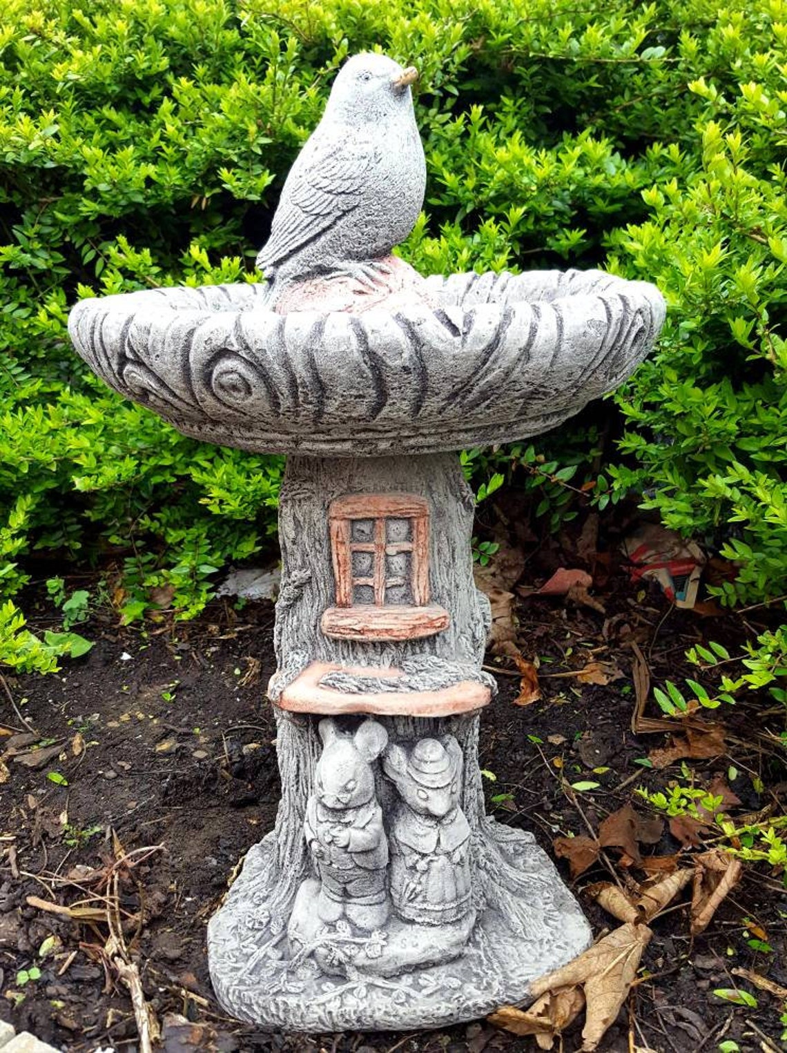 LOG BIRD BATH Feeder Beautiful Highly Detailed Stone Garden Etsy