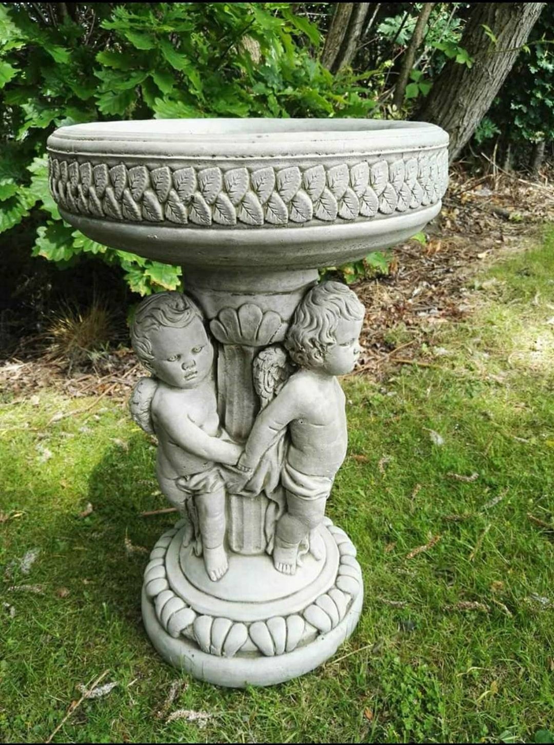 THREE CHERUB ANGEL Bird Bath Feeder Stone Table Hanmade Garden Etsy