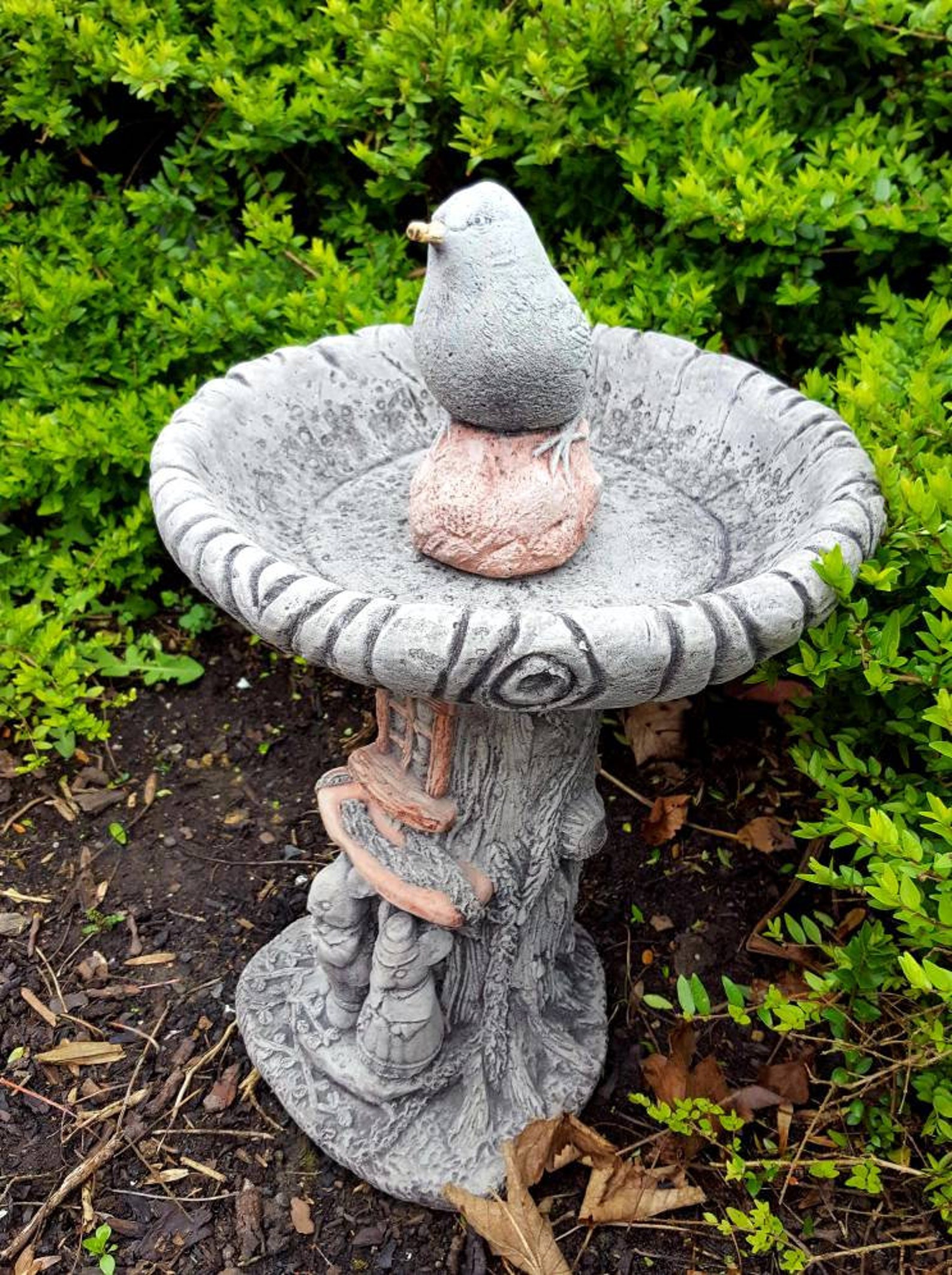LOG BIRD BATH Feeder Beautiful Highly Detailed Stone Garden Etsy