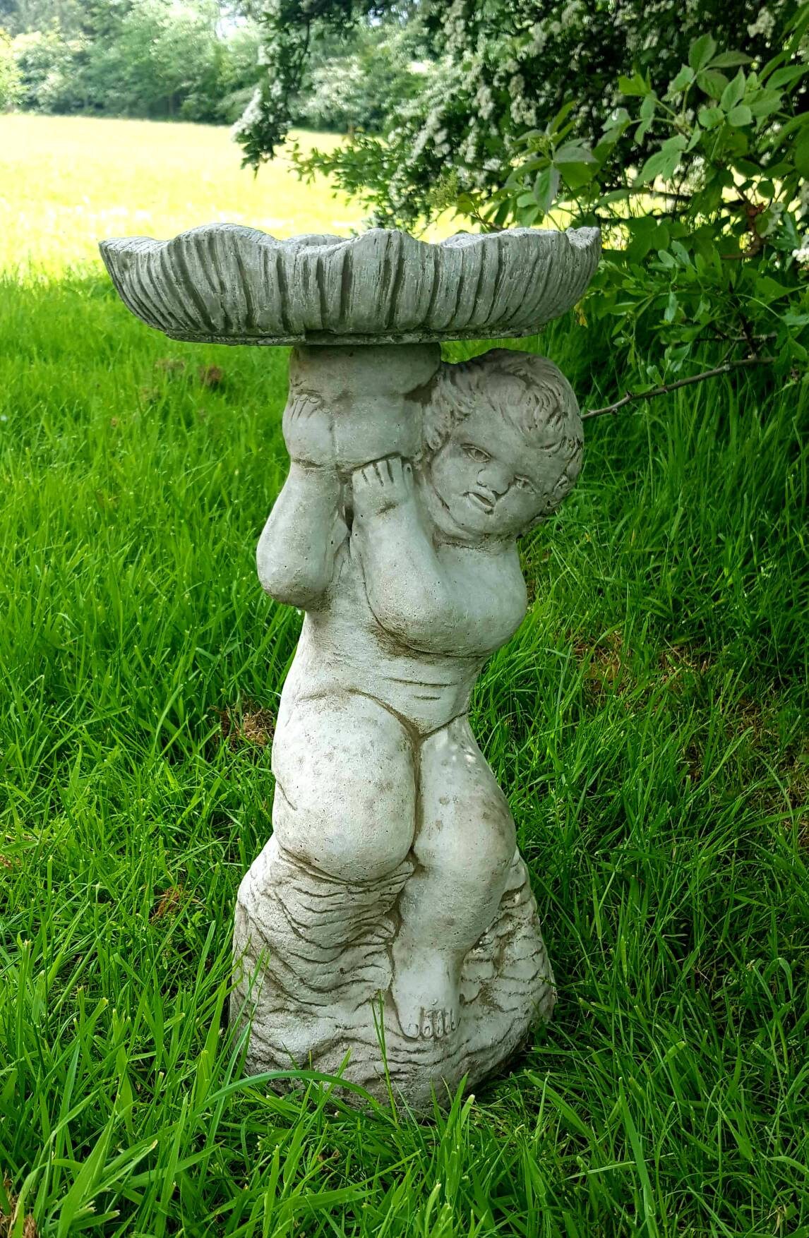 Cherub Angel Bird Bath Feeder Highly Detailed Stone Statue Etsy UK