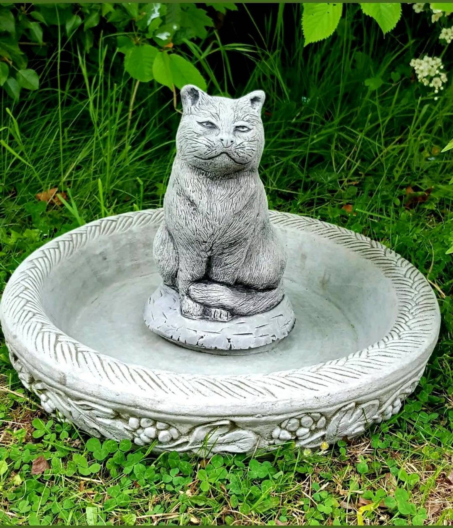 CAT BIRD BATH Feeder Stone Statues Garden Ornament Decor | Etsy