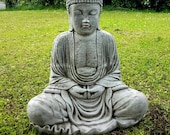 CLASSIC MEDITATING BUDDHA Large Stone Statue Handmade Garden Ornament Decor