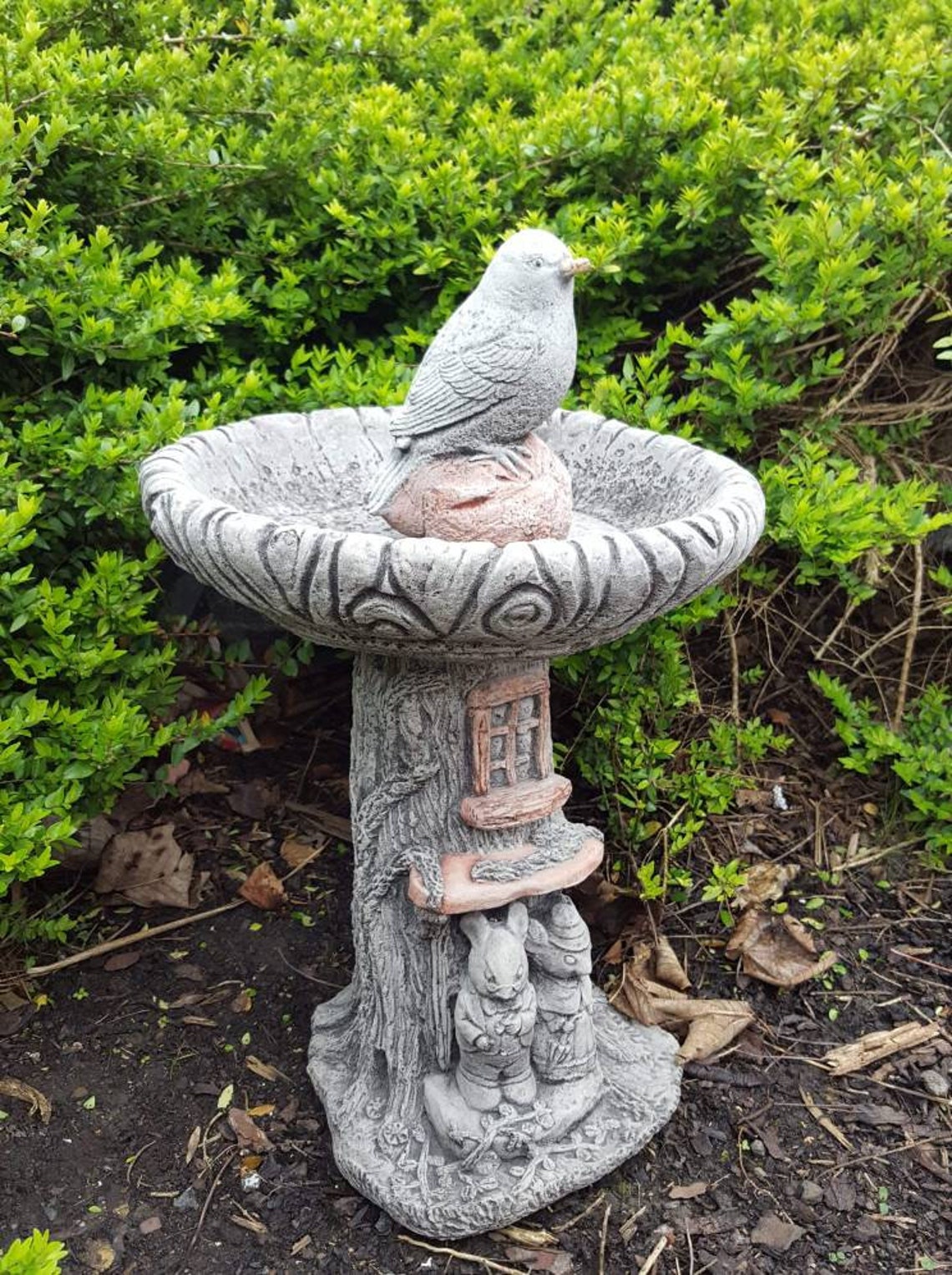 LOG BIRD BATH Feeder Beautiful Highly Detailed Stone Garden Etsy